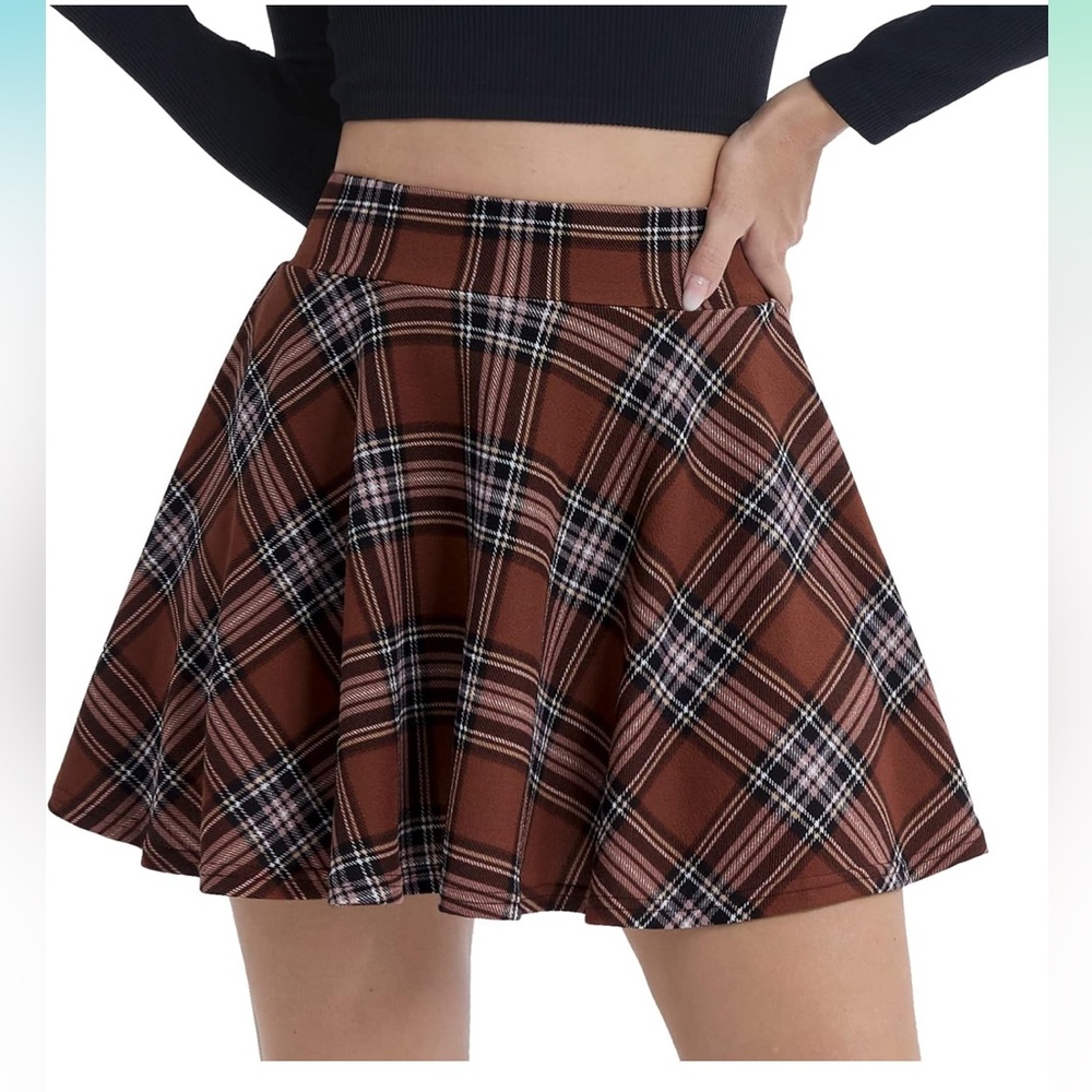 DJT Women's Basic Casual Stretchy Flared Pleated Mini Skater Skirt with Shorts